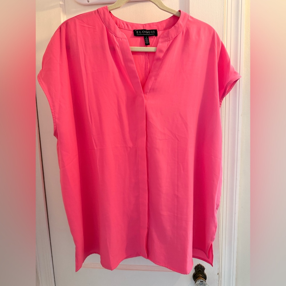 Eloquii Hot Pink V-Neck Short Sleeve Blouse